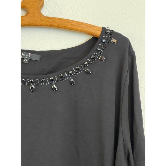 Earl Jean Bead Neckline Black Woman's PLUS SIZE Top 2X - Picture 3 of 10